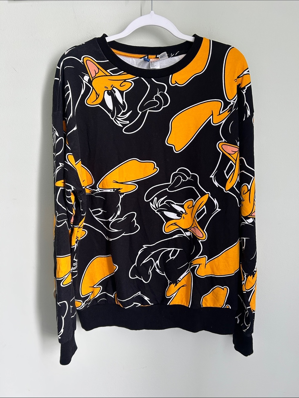 H&M Black & Orange Daffy Duck Graphic Crewneck Sweater